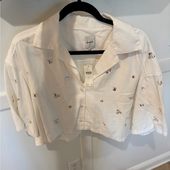 Maeve Crystal-Embellished Buttondown Shirt - Large - Picture 5 of 6
